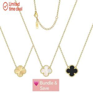 18K Gold Plated Four Leaf Clover Necklace Set 3Pcs Adjustable Lucky Jewelry